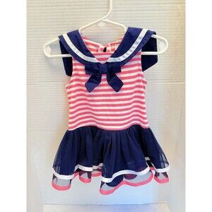 Youngland | Girls Sz 24 mos. Navy White Pink Ruffle  Dress Nautical Style Perown